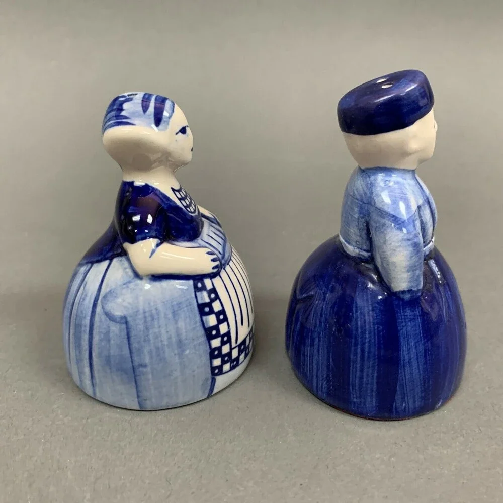 Delftware Elesva Dutch Holland Boy Girl Man Woman Salt Pepper Shakers Blue White